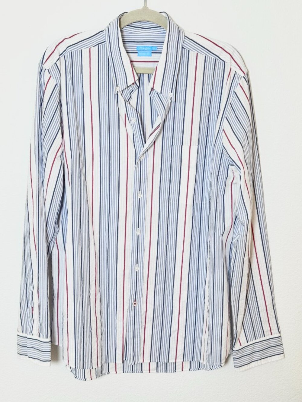 J. McLaughlin Striped Button Down Red White Blue Coastal Americana Nautical XXL
